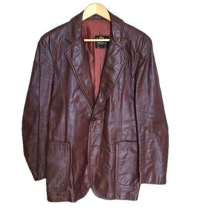 Vintage Boho Brown Leather Jacket Blazer Medium